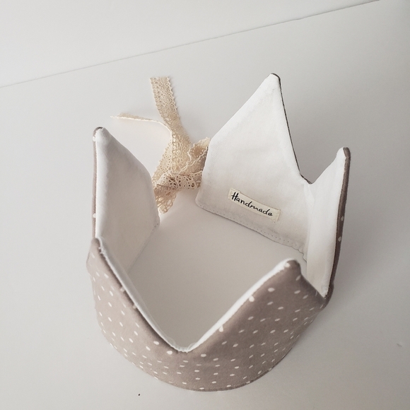 NEW Handmade Gray Polka Dot Fabric Baby Birthday Crown - Picture 8 of 8